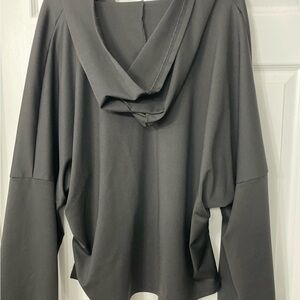 Dark Black Hooded Long Sleeve Top with matching pants. The top matches pants